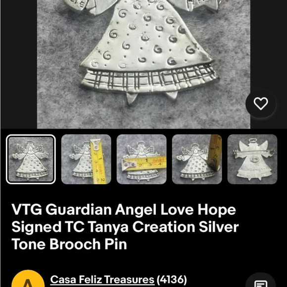VTG Tanya Creations Silver Tone Love & Hope Guardian Angel Brooch Pin - Picture 5 of 5